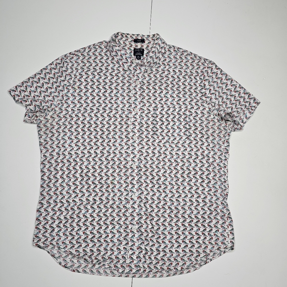 J Crew Flex Washed Slim Shirt Men XL Novelty Bird Print Short Sleeve Button Down - Picture 2 of 12